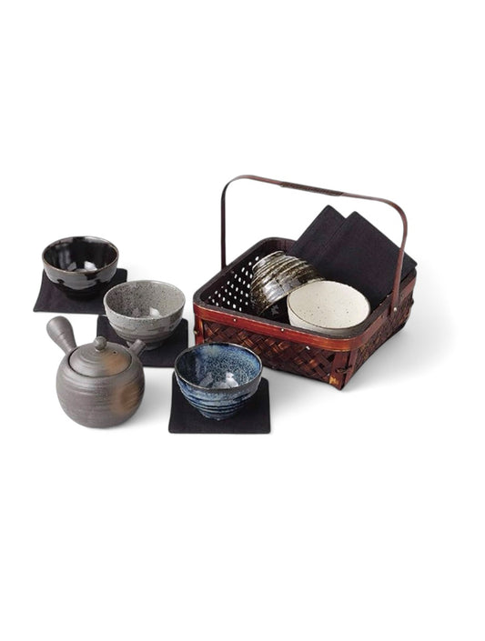 Japanese Tea Set - Assorted Colour Tea Set with Basket